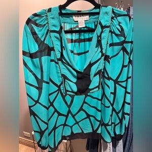 Nicole Miller Turquoise and Black Silk Top